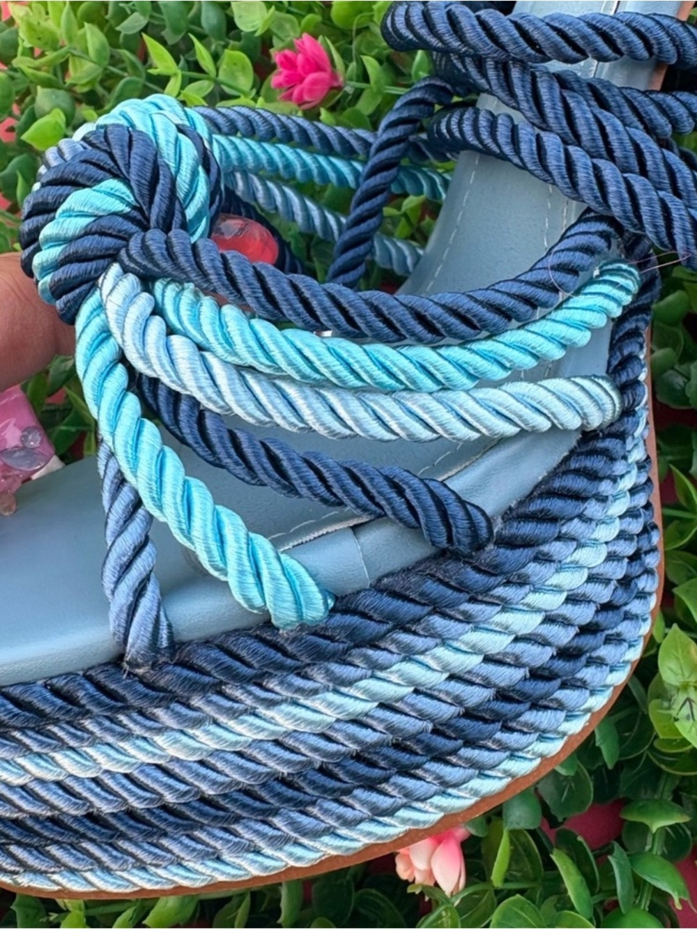 Multi color Blue Rope Platform Ankle-Wrap Heels Size 11 - Picture 6 of 6